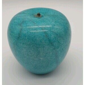 Vintage Alabaster Marble Stone Blue Apple Paperweight